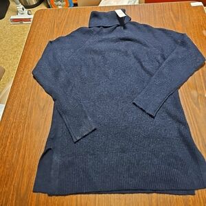 Loft Pullover Turtleneck Blue Sweater Soft Stretch Slit Sz S